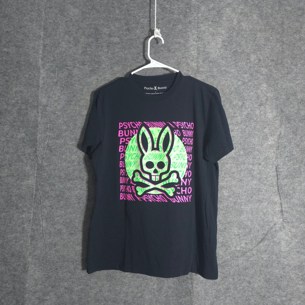 Psycho Bunny Graphic T Shirt Mens Size 4 Black Skull Bunny Logo Streetwear Tee